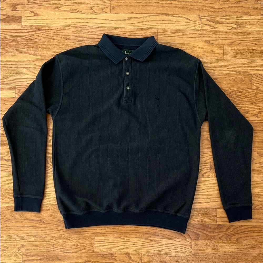 Men’s Vintage Knights of Round Table Long Sleeve Polo Shirt Size L Black/Brown